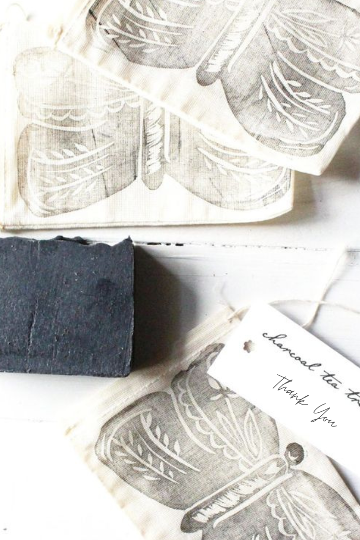 Loves Field Studio artisan soap gift set with hand-stamped drawstring bag and gift tag